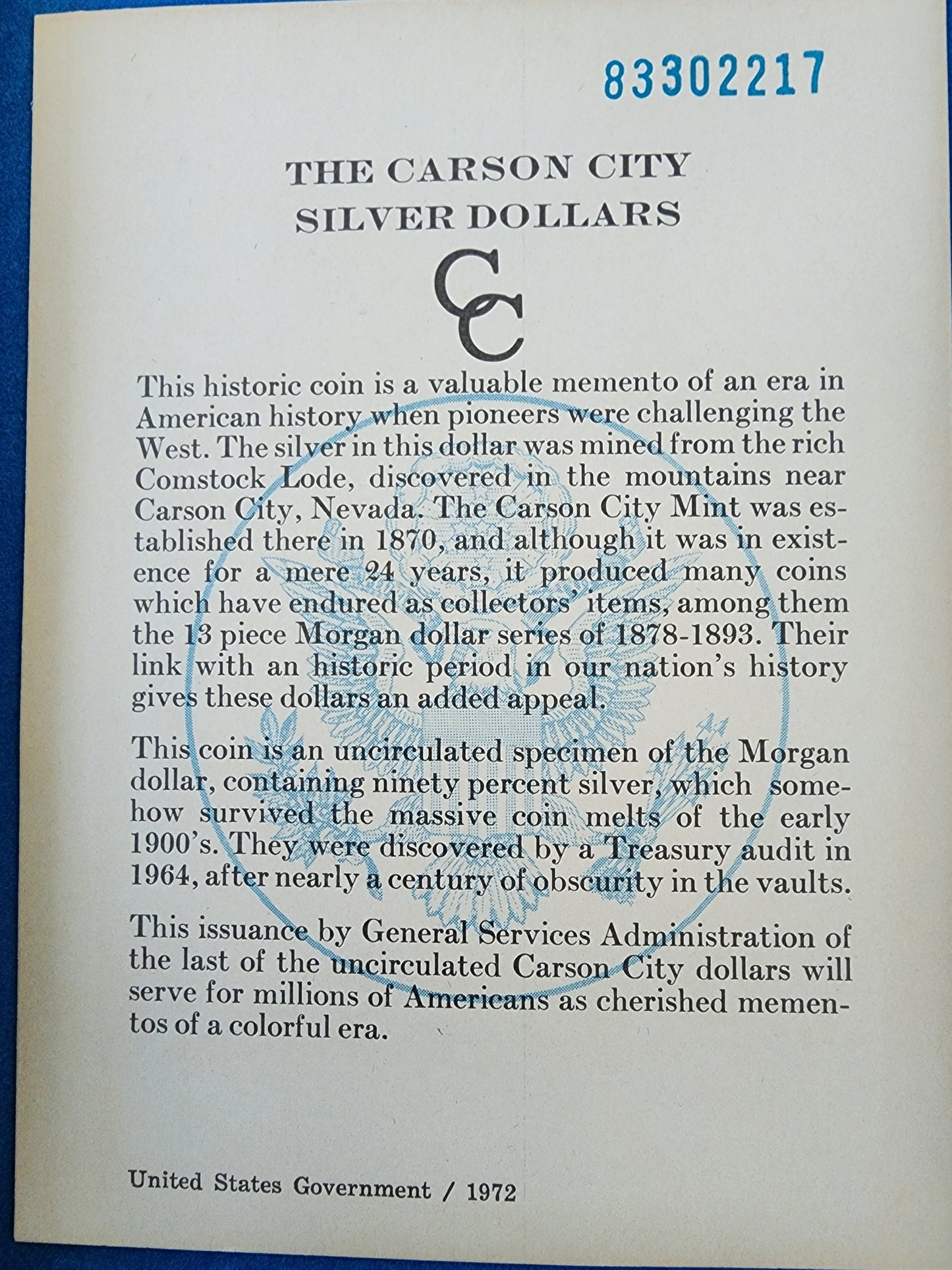 1883 CC - Morgan Silver Dollar - MS63 - GSA Hoard